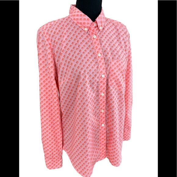 GAP The Shrunken Boyfriend button front long sleeved shirt, elephant print sz  S - Picture 1 of 7